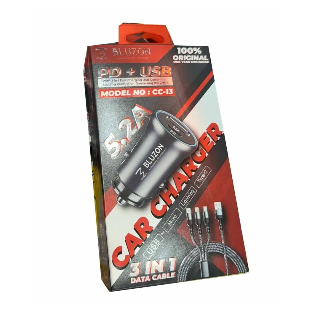 Car Charger+3in1 Cable Bluzon