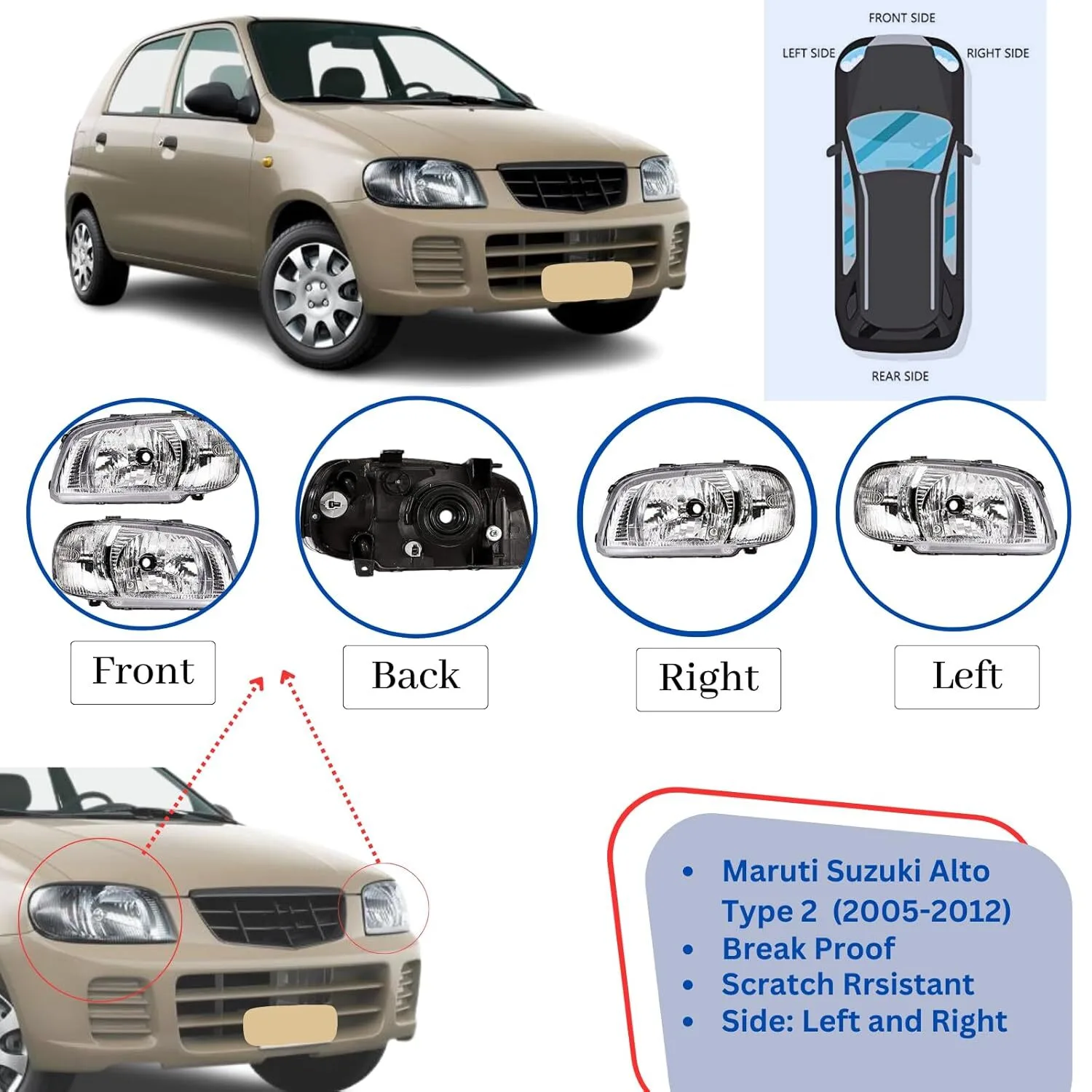 Headlight Alto 800 2 Pcs